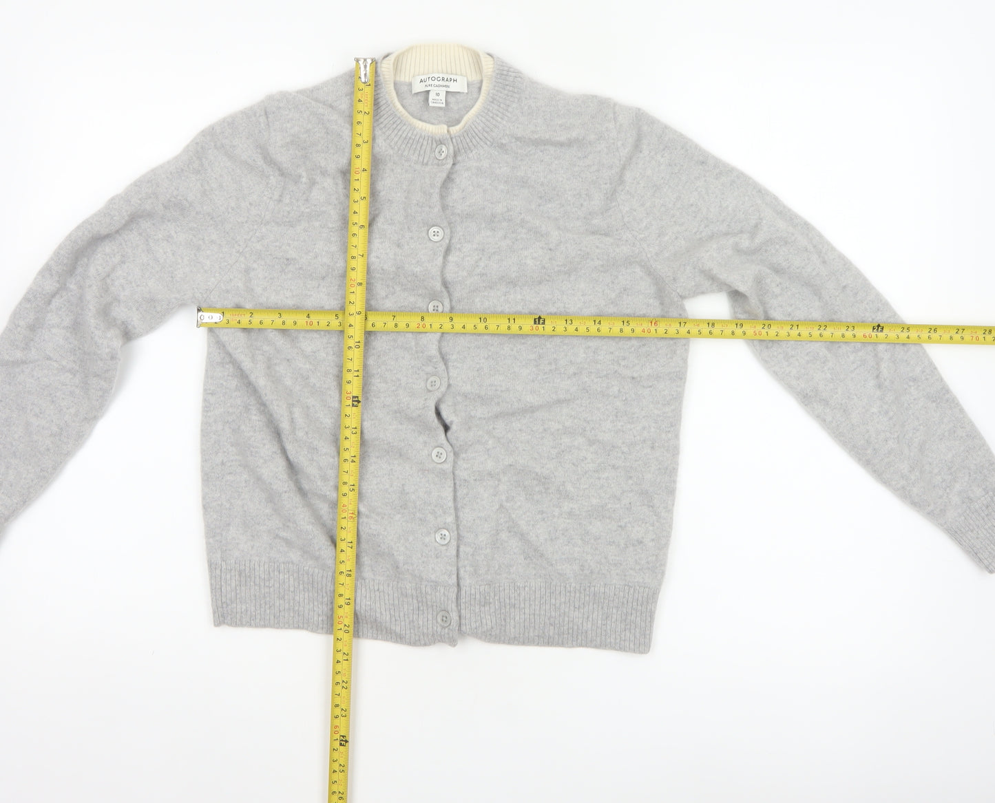 Autograph Women Grey Cashmere Cardigan Size 10 Crew Neck Button Knit