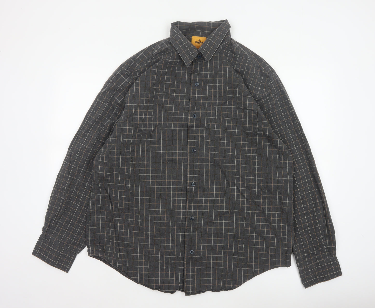 Timberland Men Grey Check XL Cotton Long Sleeve Button-Up Shirt