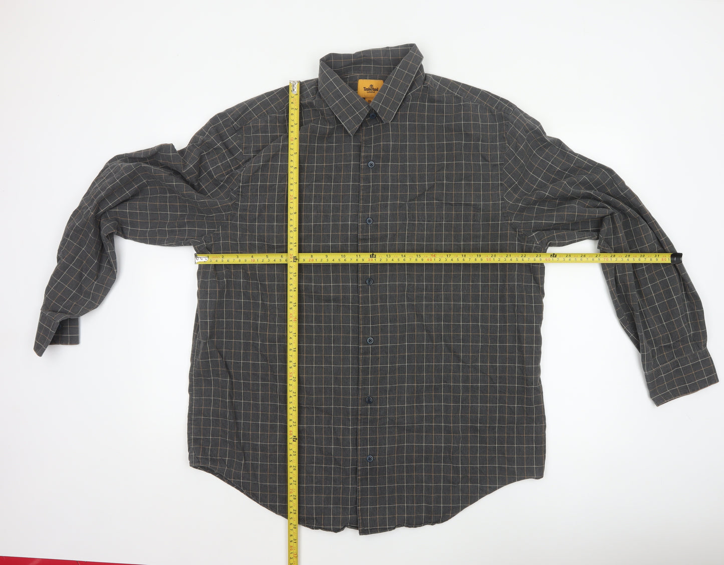 Timberland Men Grey Check XL Cotton Long Sleeve Button-Up Shirt