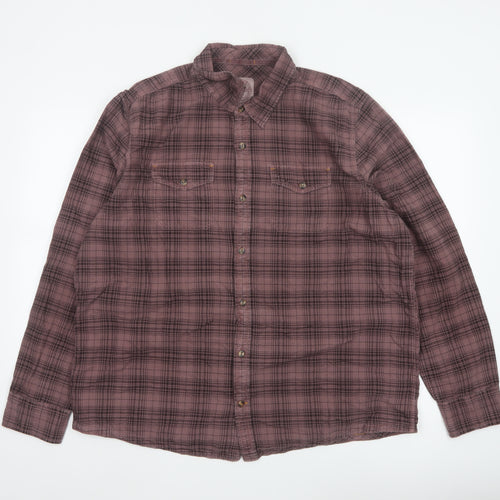 Fat Face Men Pink Check 2XL Button-Down Long Sleeve Cotton Shirt
