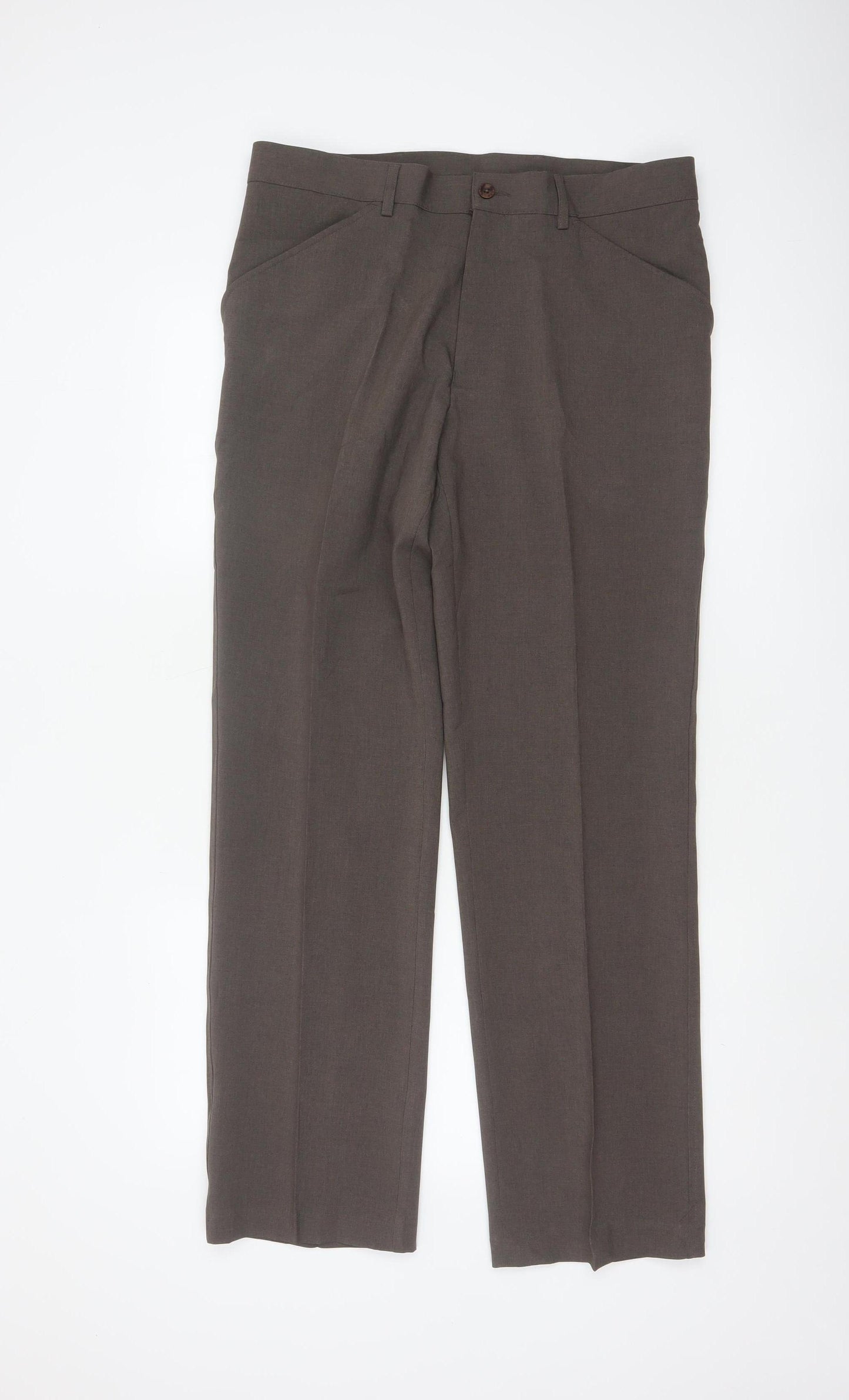 Farah Men’s Brown 34 L31 Straight Dress Trousers Polyester