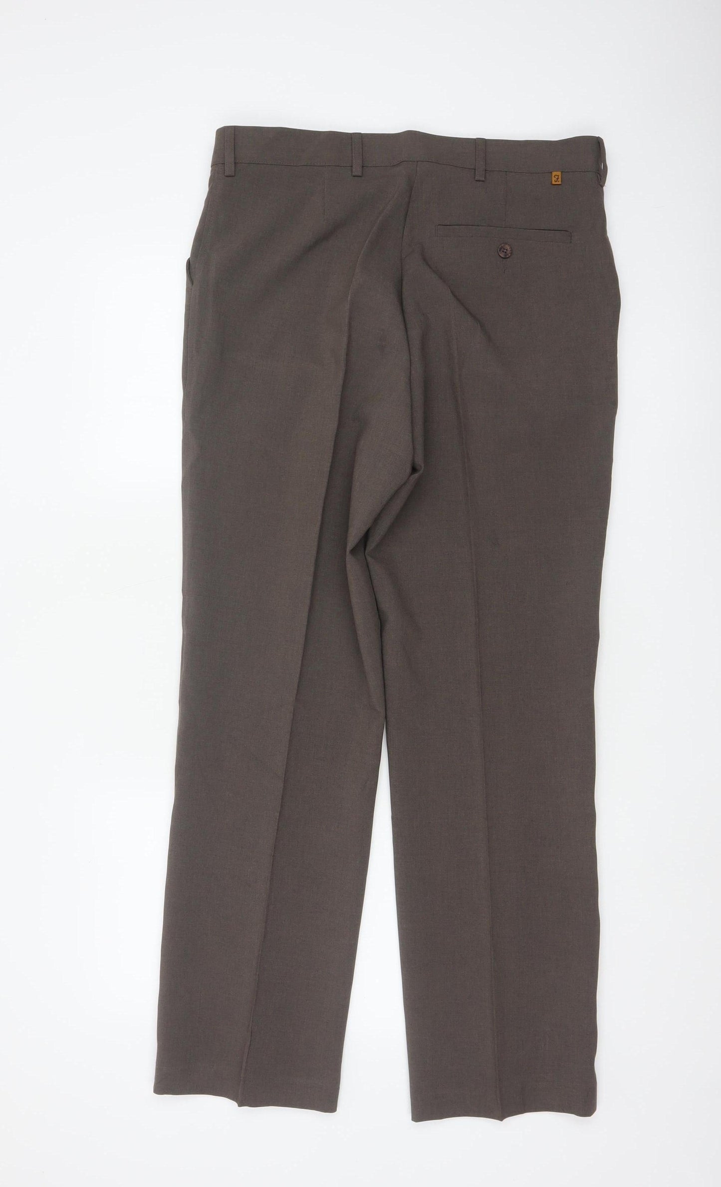 Farah Men’s Brown 34 L31 Straight Dress Trousers Polyester