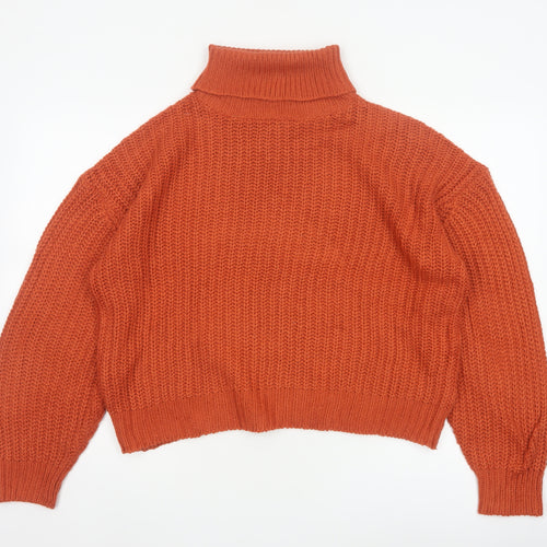 Threadbare Women Orange UK 10 Chunky Knit Roll Neck Pullover Jumper