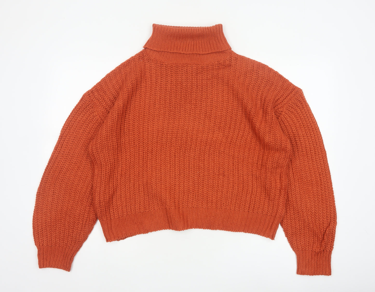 Threadbare Women Orange UK 10 Chunky Knit Roll Neck Pullover Jumper