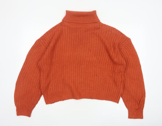 Threadbare Women Orange UK 10 Chunky Knit Roll Neck Pullover Jumper