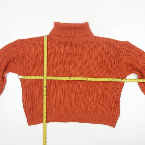 Threadbare Women Orange UK 10 Chunky Knit Roll Neck Pullover Jumper