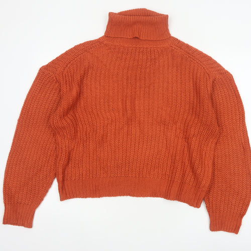 Threadbare Women Orange UK 10 Chunky Knit Roll Neck Pullover Jumper