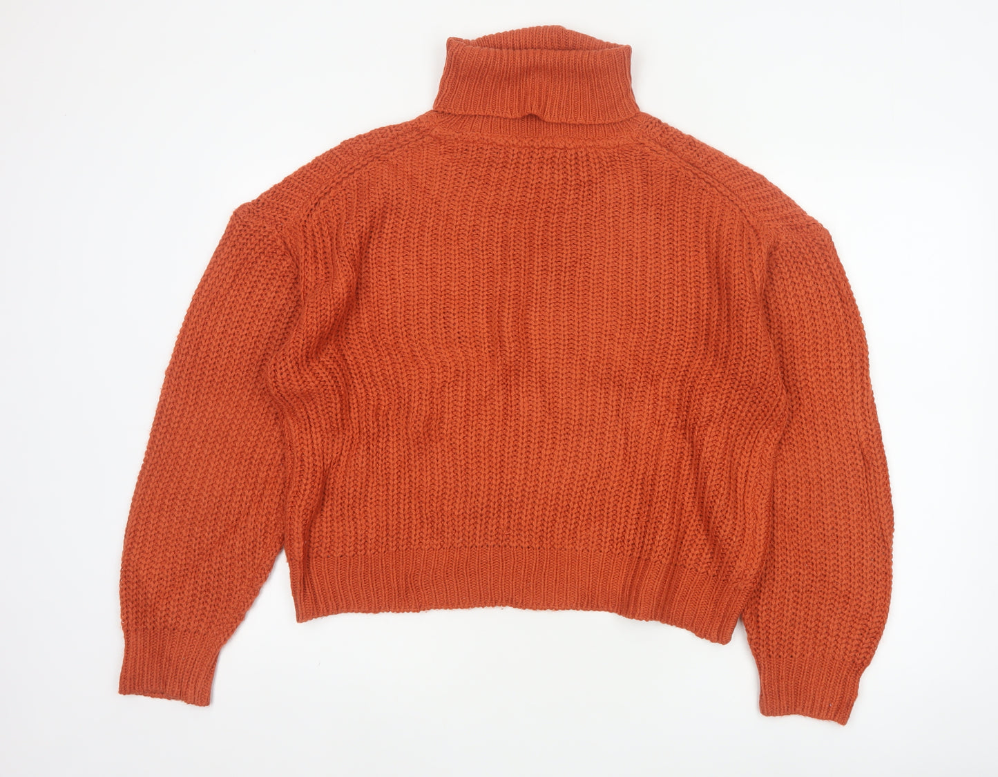 Threadbare Women Orange UK 10 Chunky Knit Roll Neck Pullover Jumper