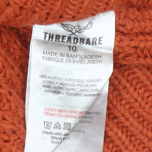 Threadbare Women Orange UK 10 Chunky Knit Roll Neck Pullover Jumper