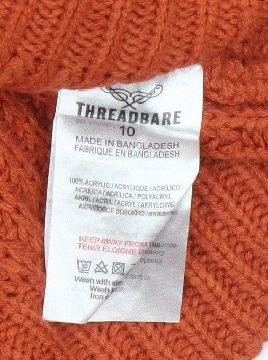 Threadbare Women Orange UK 10 Chunky Knit Roll Neck Pullover Jumper