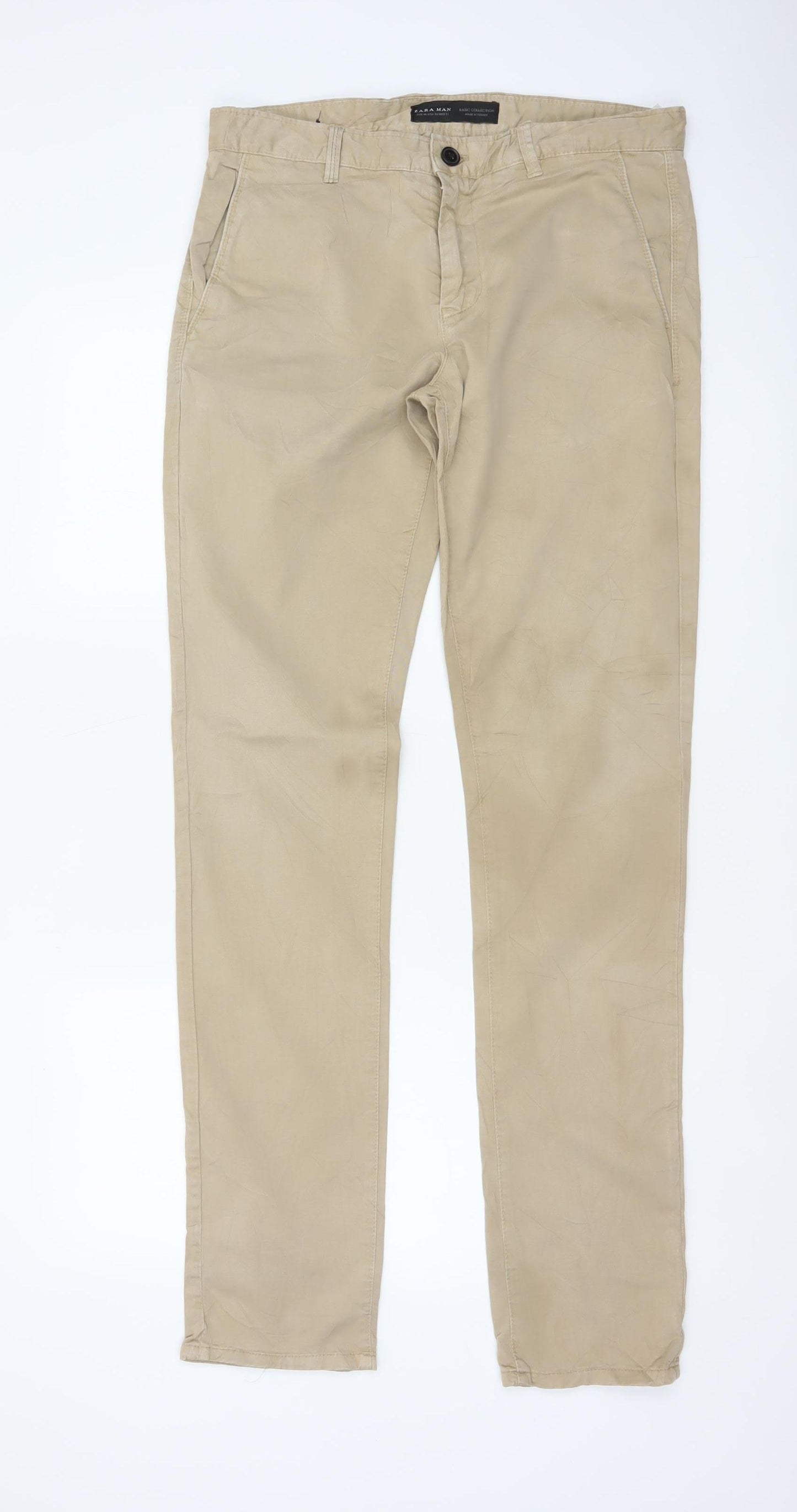 Zara Men Beige Slim Tapered Chino Trousers Size M W31