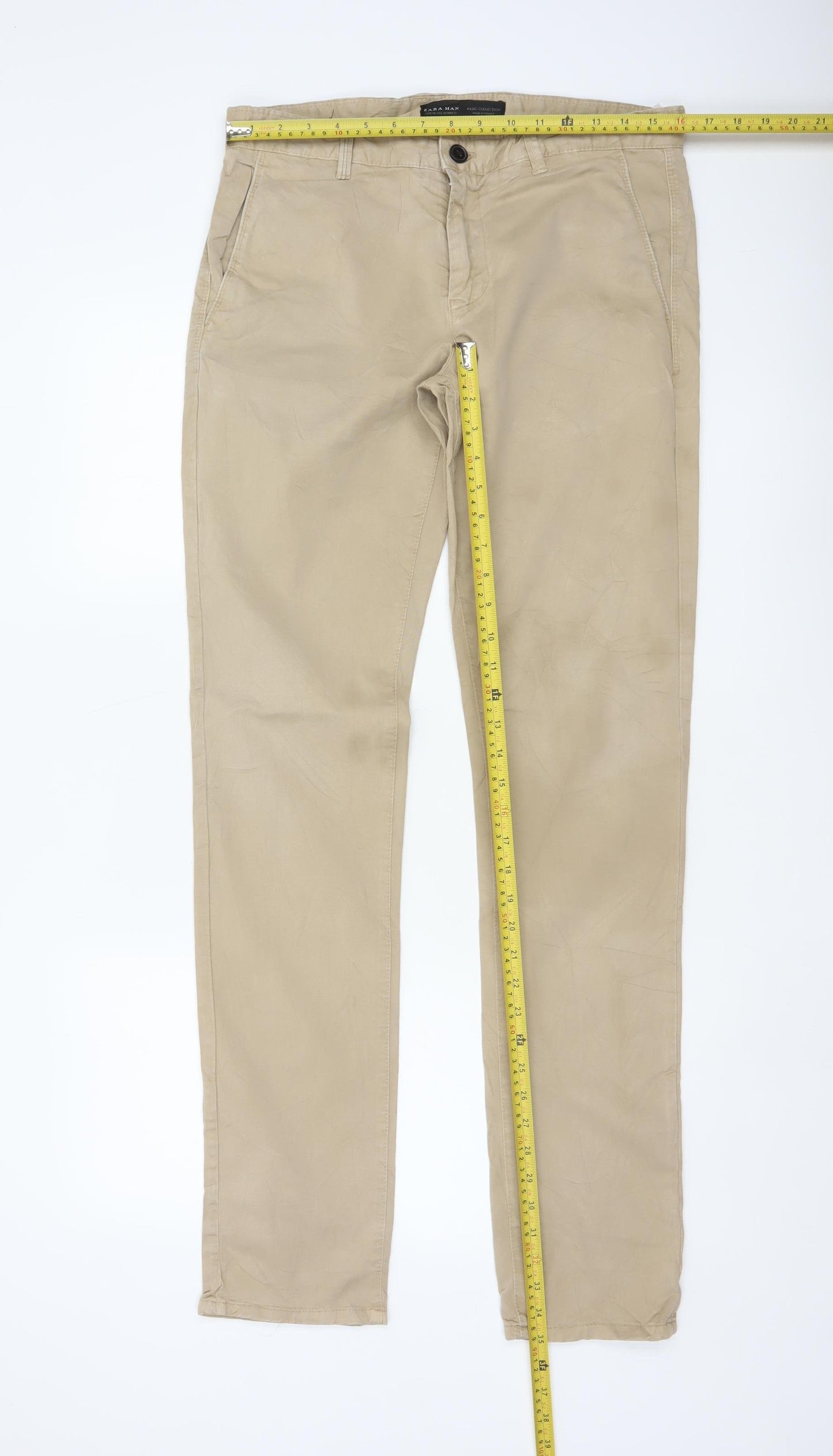 Zara Men Beige Slim Tapered Chino Trousers Size M W31