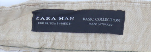 Zara Men Beige Slim Tapered Chino Trousers Size M W31