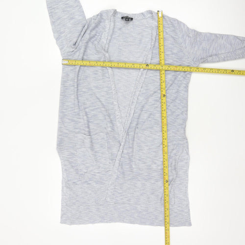 Jones New York Women Grey Size S Open Knit Longline Cardigan Pockets
