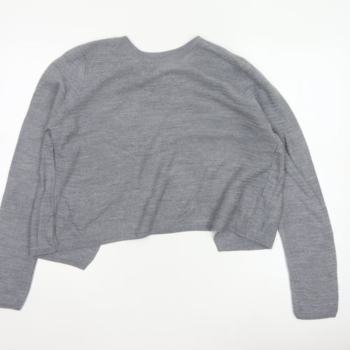 FatFace Women Grey UK 12 Open Wrap Knit Long Sleeve Cardigan