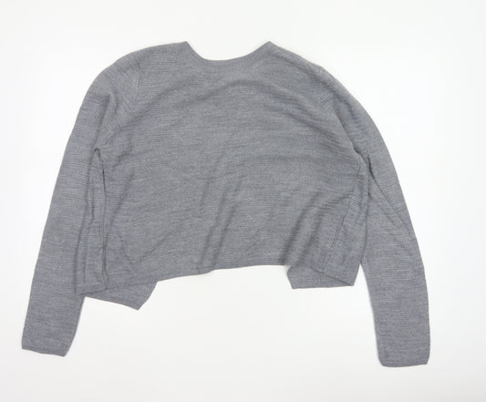 FatFace Women Grey UK 12 Open Wrap Knit Long Sleeve Cardigan
