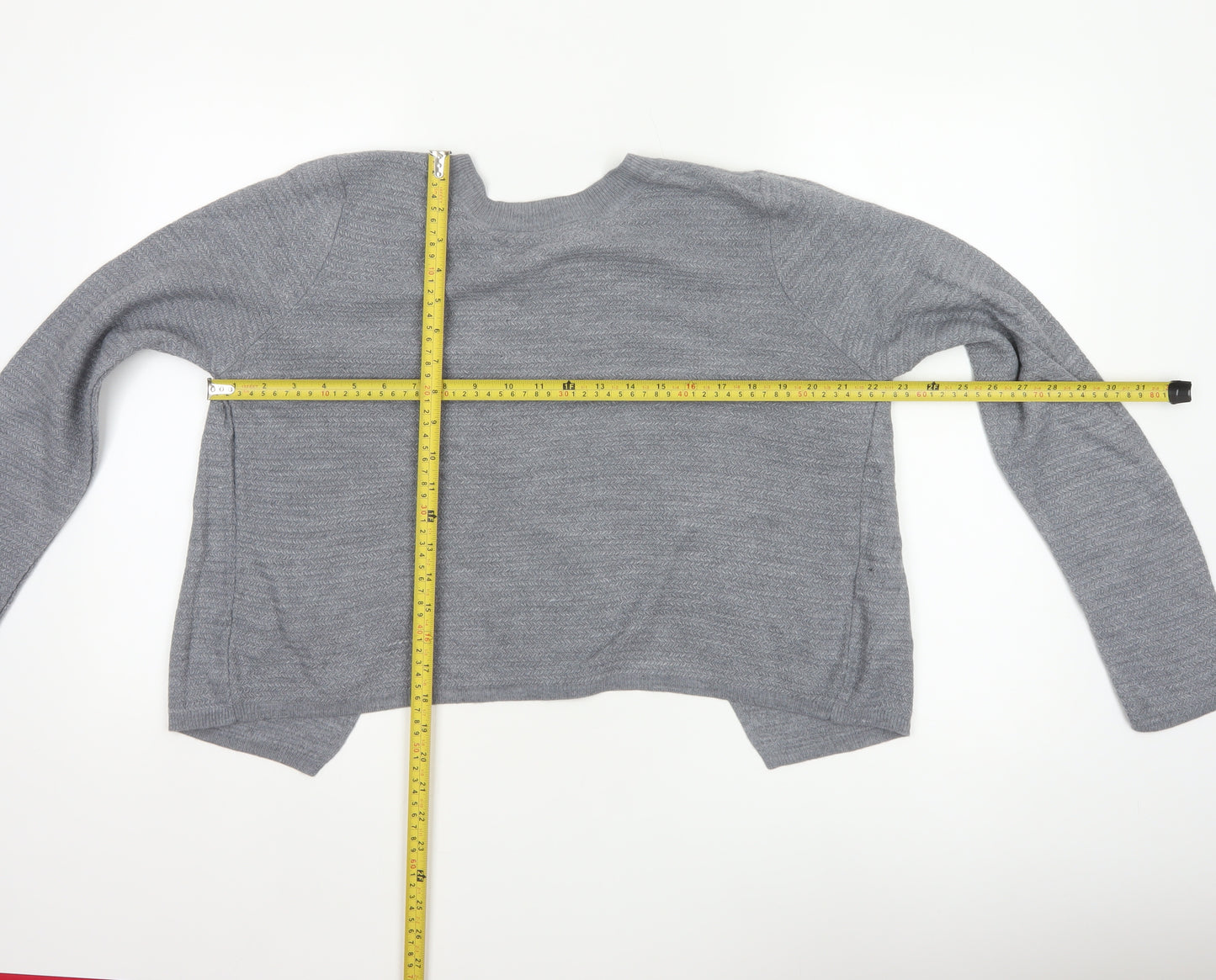 FatFace Women Grey UK 12 Open Wrap Knit Long Sleeve Cardigan