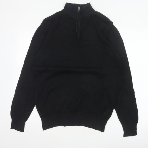 Holland Esquire Men's Black L Half Zip Cotton Knit Jumper High Neck
