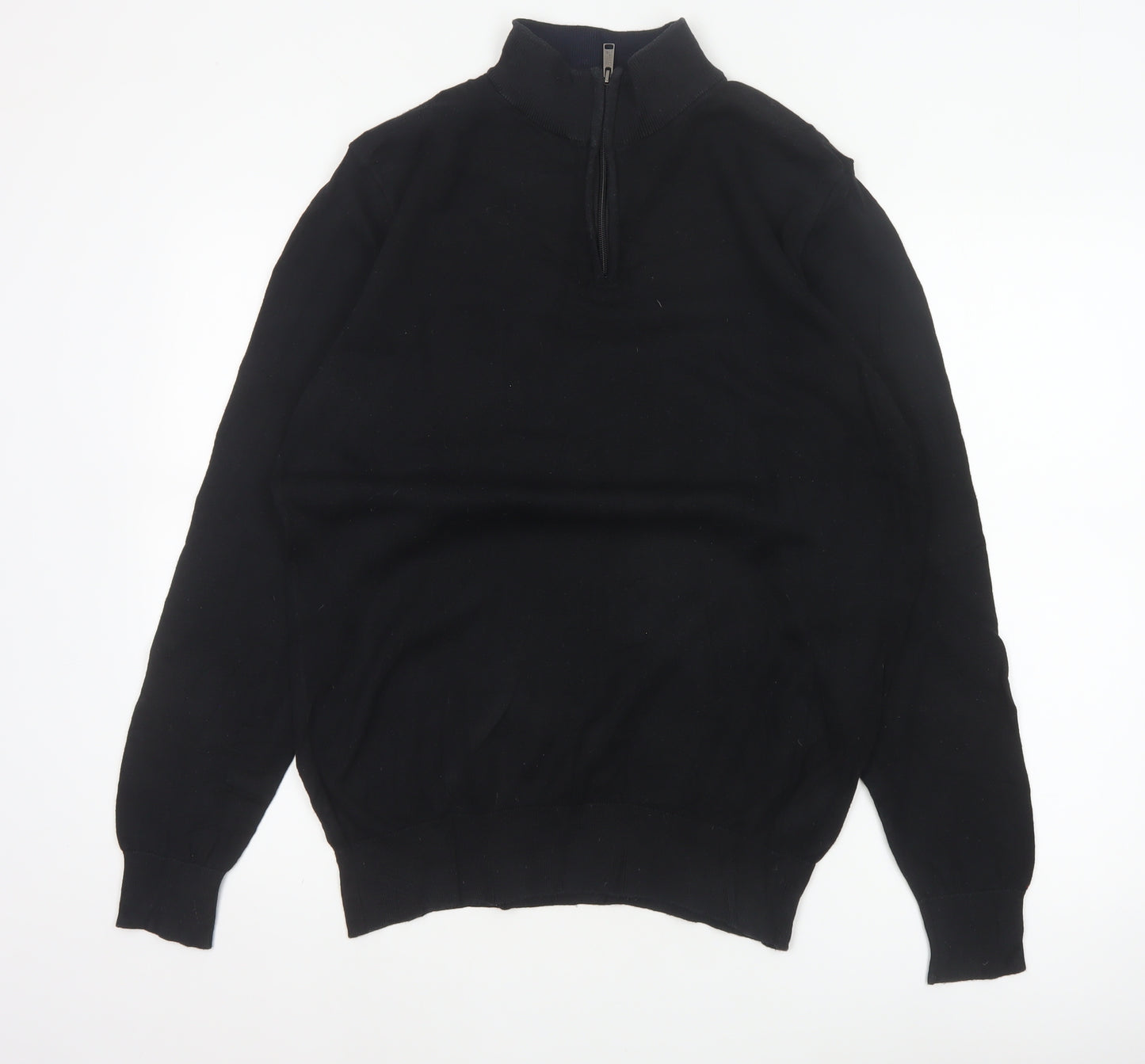 Holland Esquire Men's Black L Half Zip Cotton Knit Jumper High Neck