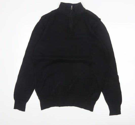 Holland Esquire Men's Black L Half Zip Cotton Knit Jumper High Neck