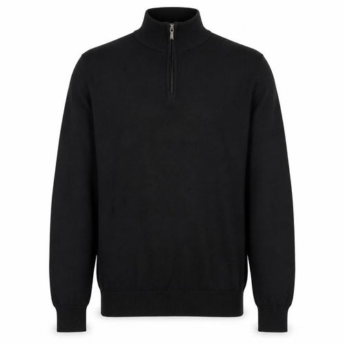 Holland Esquire Men's Black L Half Zip Cotton Knit Jumper High Neck