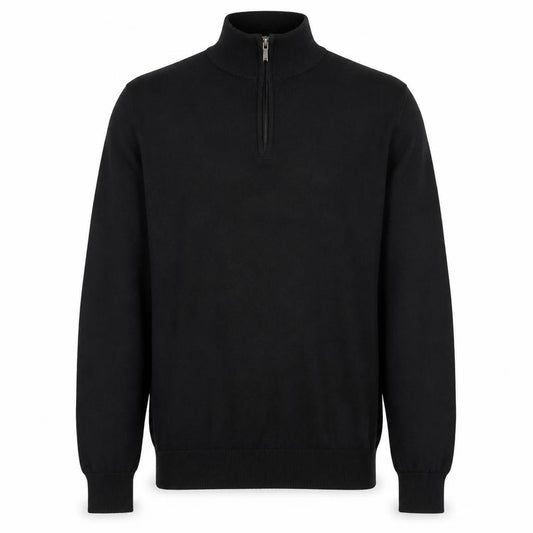 Holland Esquire Men's Black L Half Zip Cotton Knit Jumper High Neck