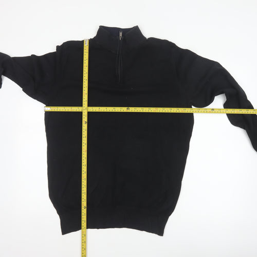 Holland Esquire Men's Black L Half Zip Cotton Knit Jumper High Neck