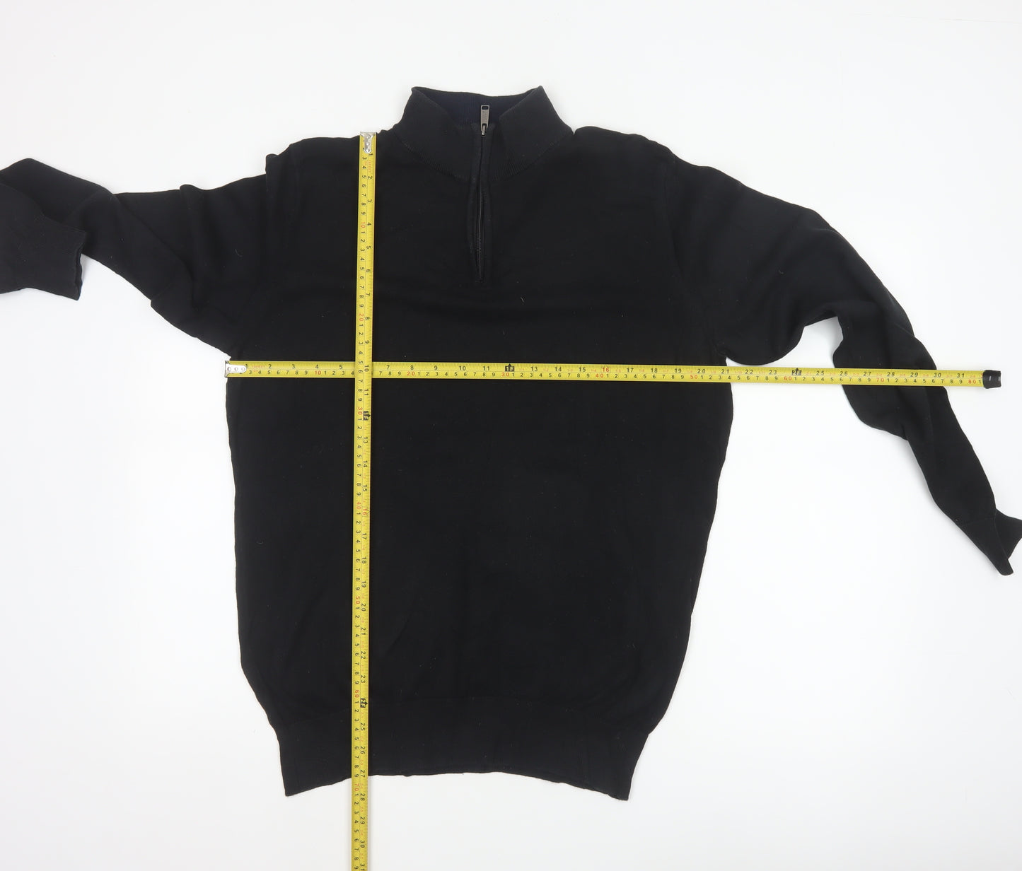 Holland Esquire Men's Black L Half Zip Cotton Knit Jumper High Neck