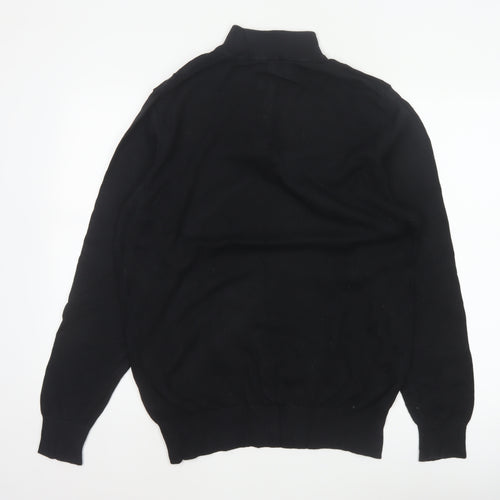 Holland Esquire Men's Black L Half Zip Cotton Knit Jumper High Neck