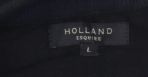 Holland Esquire Men's Black L Half Zip Cotton Knit Jumper High Neck