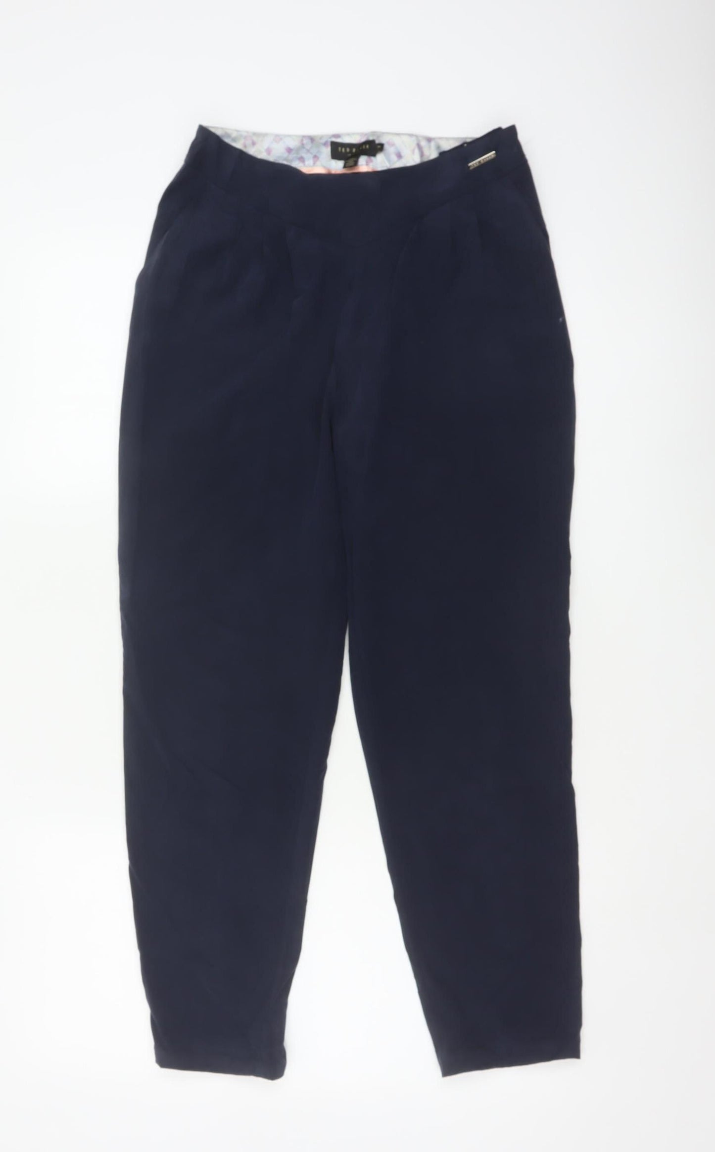 Ted Baker Women’s Navy Blue Size 8 Pleated Tapered Dress Trousers