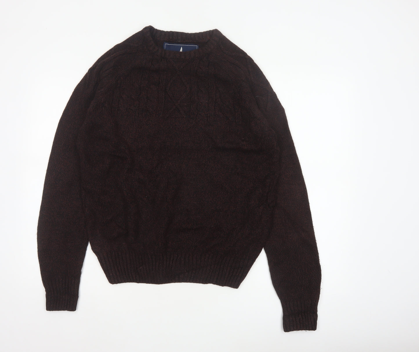 Headland Premium Men’s Brown M Cable-Knit Crew Neck Pullover Jumper