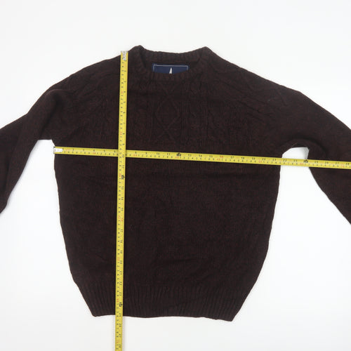 Headland Premium Men’s Brown M Cable-Knit Crew Neck Pullover Jumper