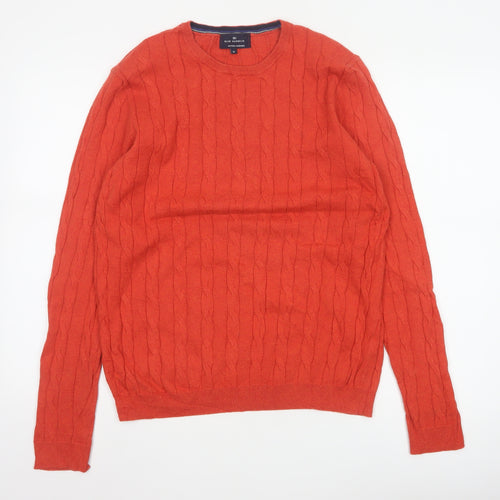 Marks and Spencer Men Orange M Cable Knit Cotton Cashmere Crew Neck Jumper