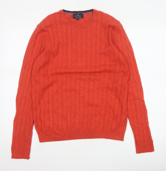 Marks and Spencer Men Orange M Cable Knit Cotton Cashmere Crew Neck Jumper