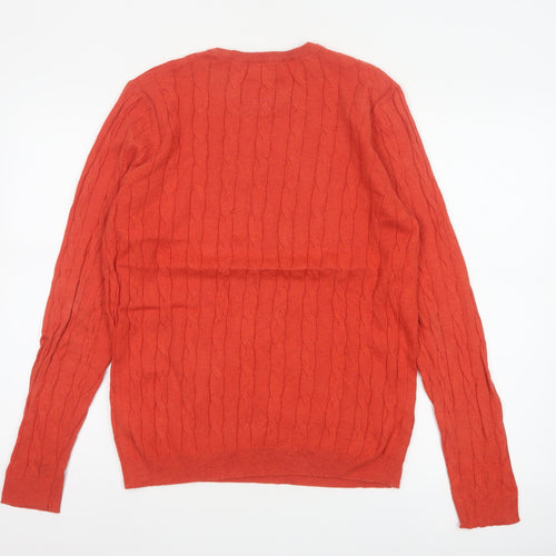 Marks and Spencer Men Orange M Cable Knit Cotton Cashmere Crew Neck Jumper