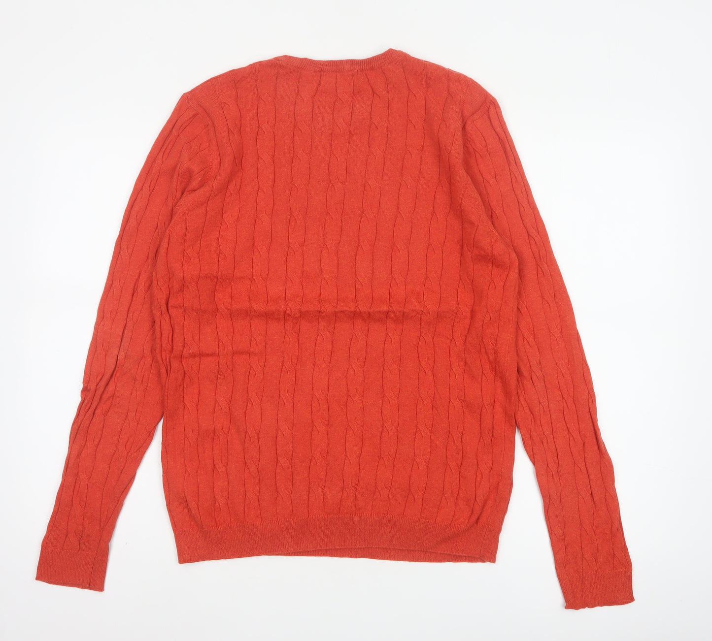 Marks and Spencer Men Orange M Cable Knit Cotton Cashmere Crew Neck Jumper