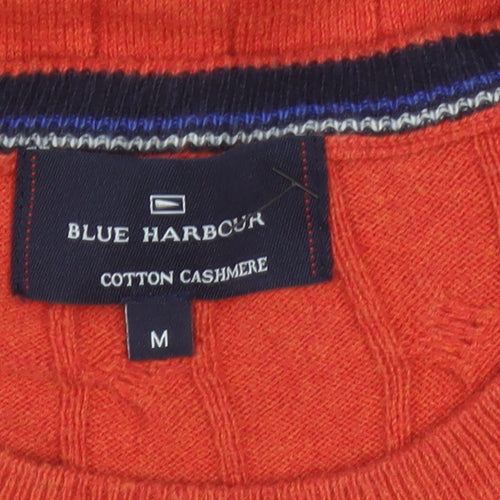 Marks and Spencer Men Orange M Cable Knit Cotton Cashmere Crew Neck Jumper