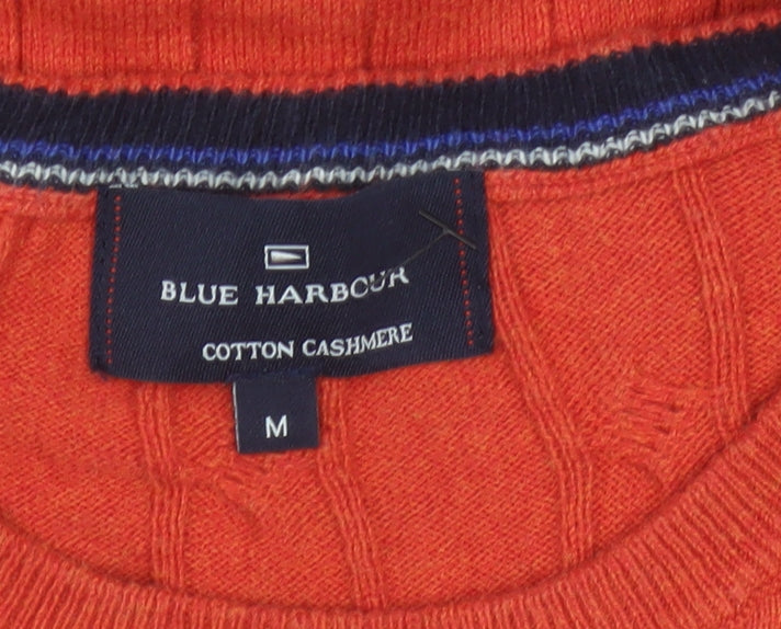 Marks and Spencer Men Orange M Cable Knit Cotton Cashmere Crew Neck Jumper