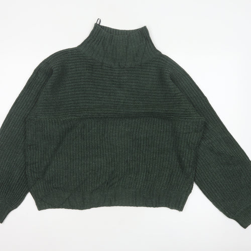 Monki Women’s Green S High Neck Chunky Knit Balloon Sleeve Jumper