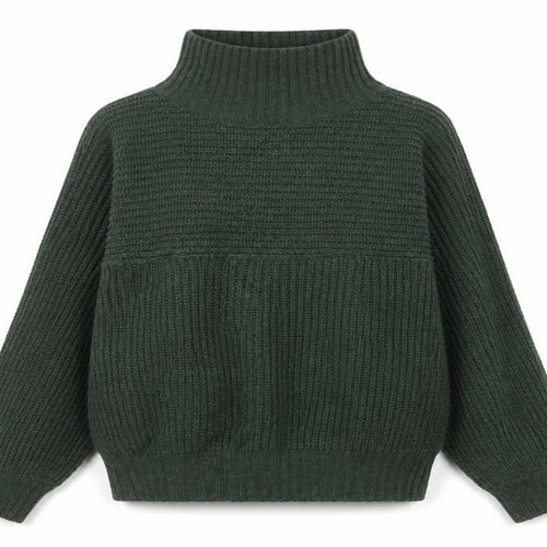 Monki Women’s Green S High Neck Chunky Knit Balloon Sleeve Jumper