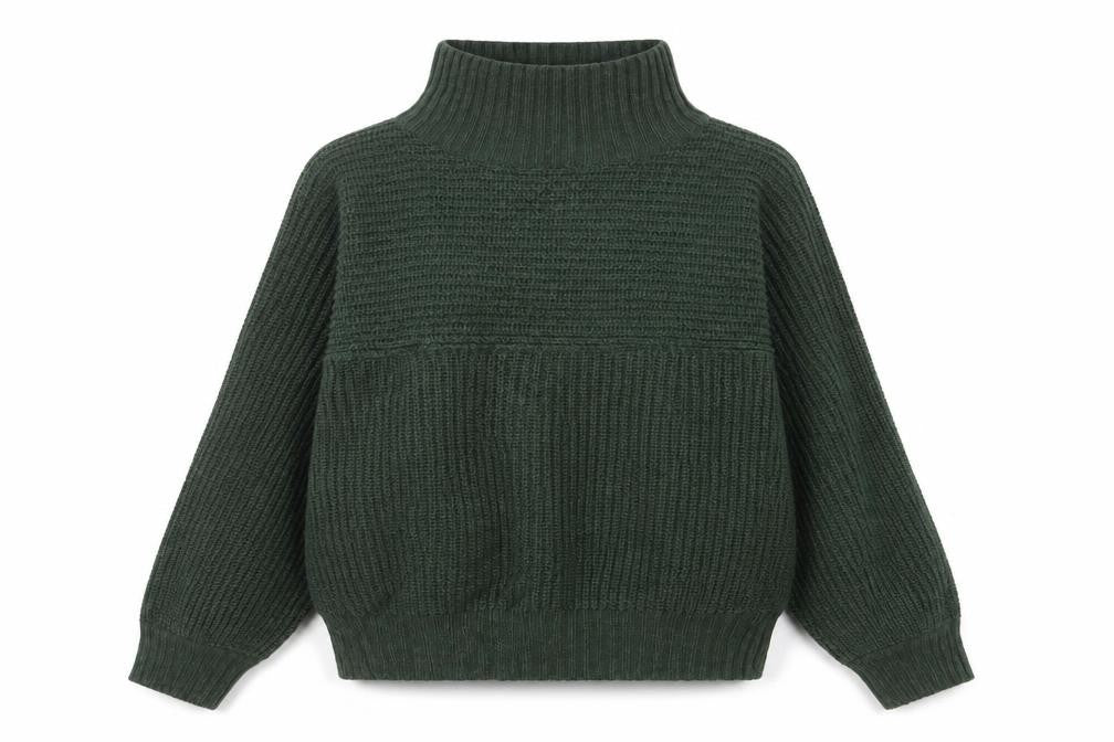 Monki Women’s Green S High Neck Chunky Knit Balloon Sleeve Jumper