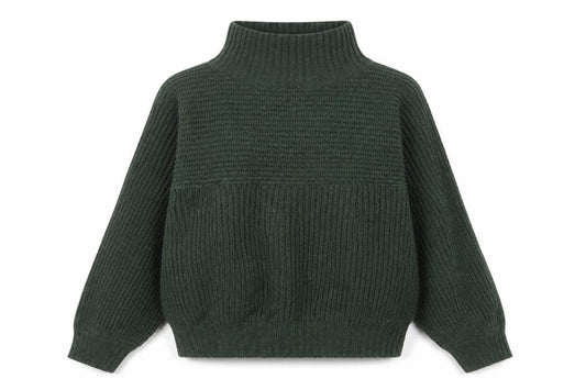 Monki Women’s Green S High Neck Chunky Knit Balloon Sleeve Jumper