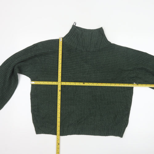 Monki Women’s Green S High Neck Chunky Knit Balloon Sleeve Jumper