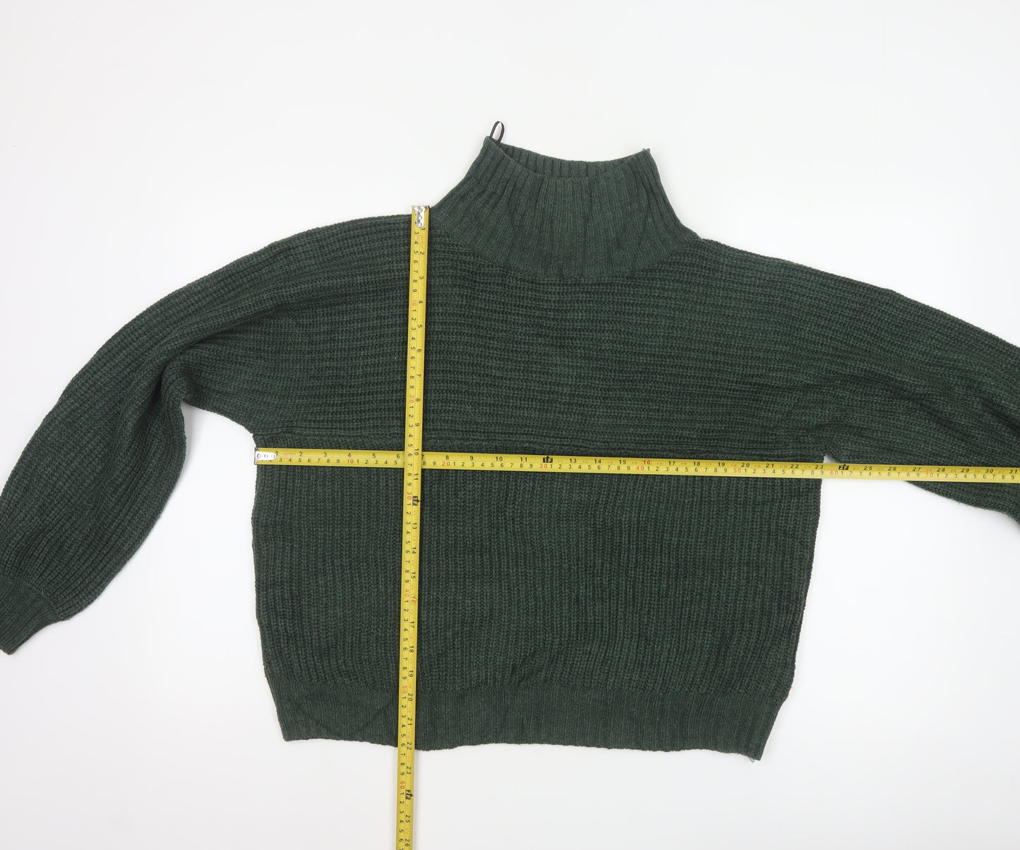 Monki Women’s Green S High Neck Chunky Knit Balloon Sleeve Jumper