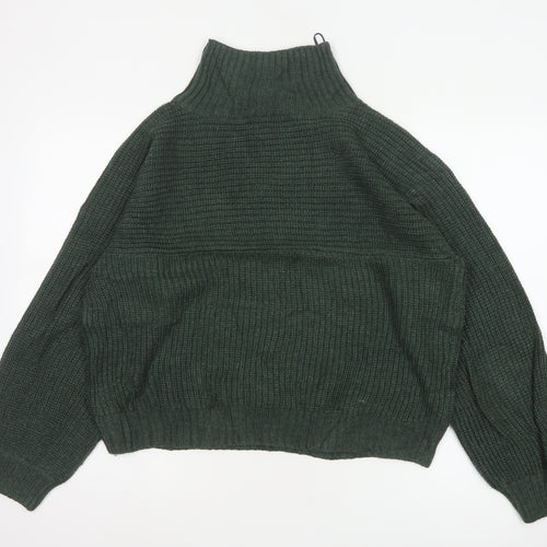 Monki Women’s Green S High Neck Chunky Knit Balloon Sleeve Jumper