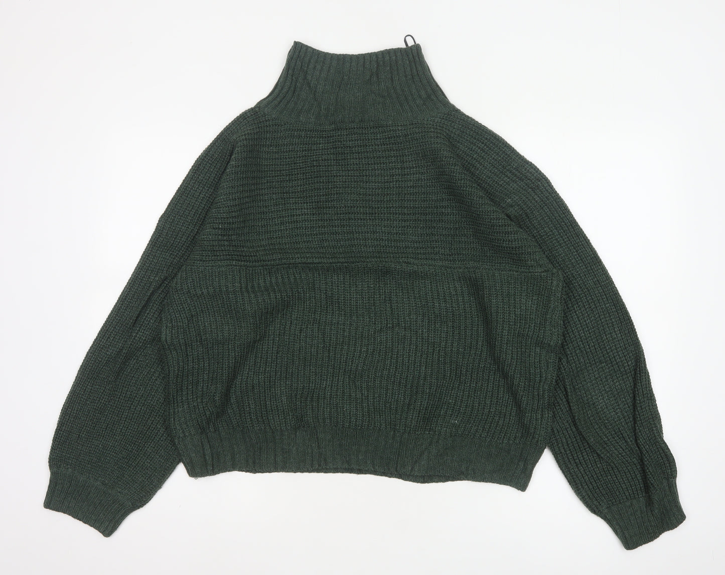 Monki Women’s Green S High Neck Chunky Knit Balloon Sleeve Jumper