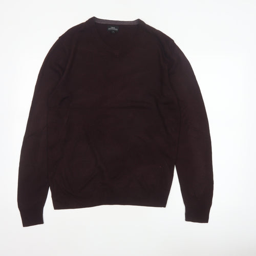 Next Men's Brown M V-Neck Fine Knit Acrylic Pullover Jumper