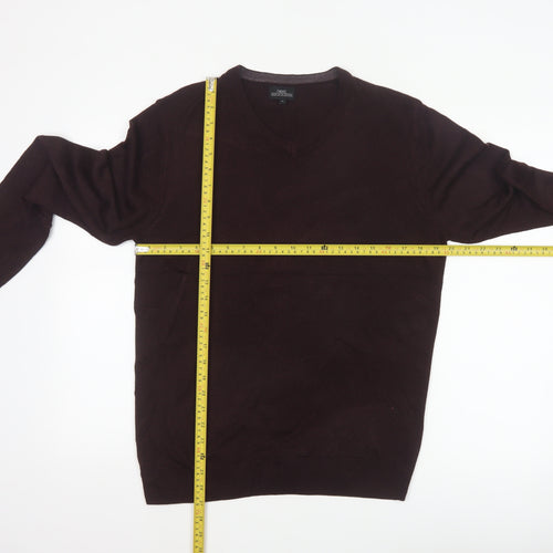 Next Men's Brown M V-Neck Fine Knit Acrylic Pullover Jumper