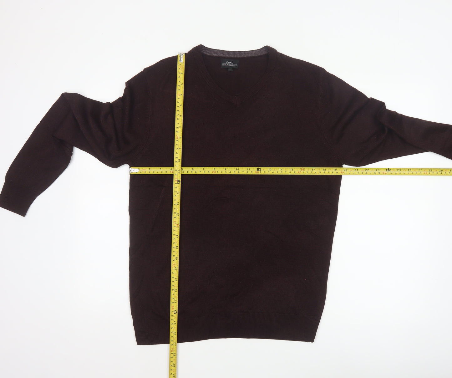 Next Men's Brown M V-Neck Fine Knit Acrylic Pullover Jumper